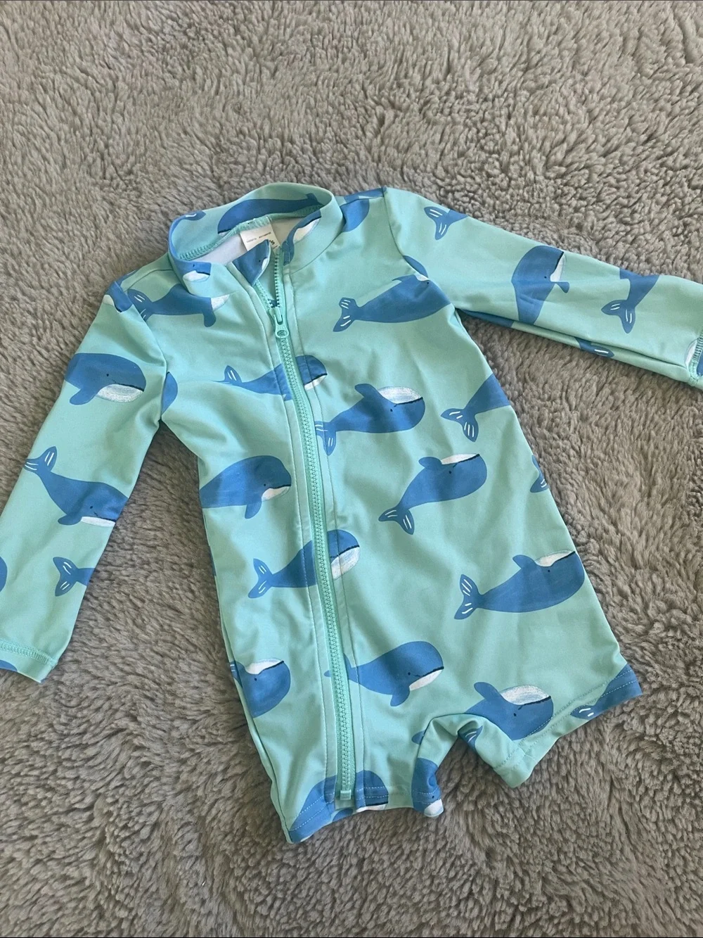 🌈 Carter’s Baby Whale Print Rash Guard One-Piece - Mint & Blue Sz 9M